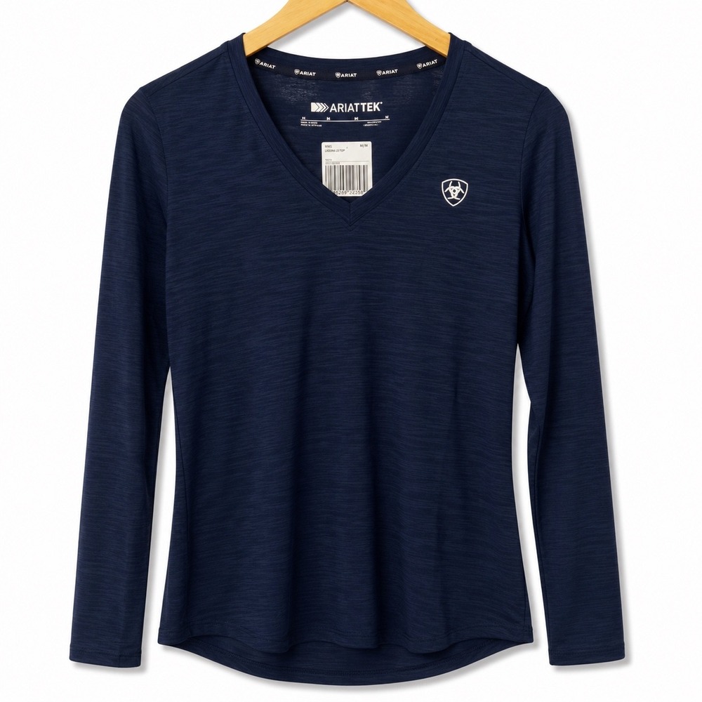 Ariat Women Laguna LS Top Navy Blue V-Neck Athletic Shirt Women's Medium NWOT